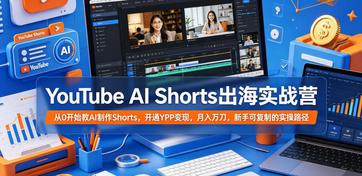YouTube AI Shorts出海实战营,从0开始教AI制作Shorts,开通YPP变现,月入万刀,新手可复制的实操路径