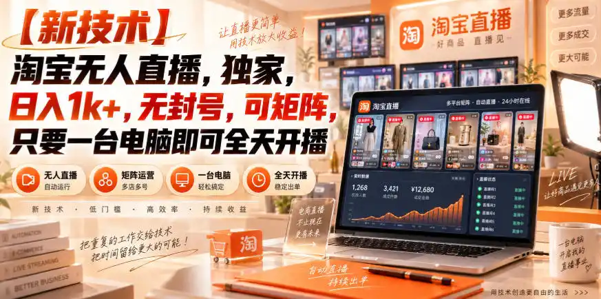 【独家新技术】淘宝无人直播，日入1k+，无封号，可矩阵，只要一台电脑即可全天开播【揭秘】-百盟网