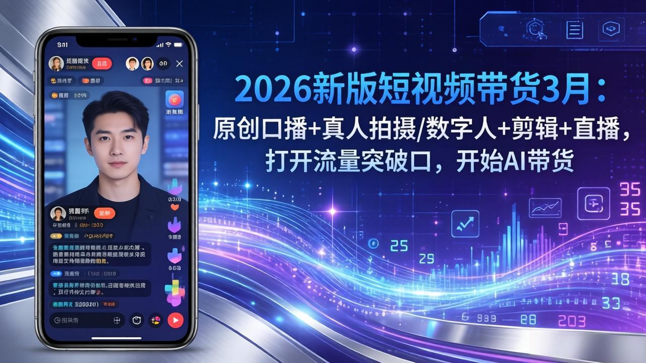2026新版短视频带货3月:原创口播+真人拍摄/数字人+剪辑+直播,打开流量突破口,开始AI带货-百盟网