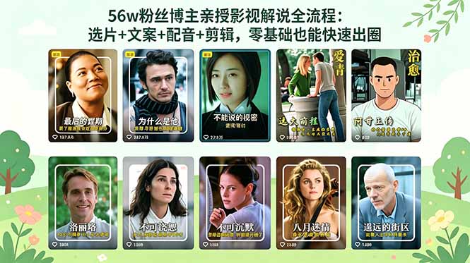 56万粉丝博主亲授影视解说全流程:选片+文案+配音+剪辑,零基础也能快速出圈-百盟网