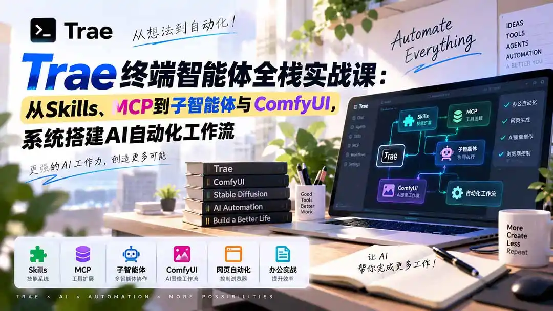 Trae终端智能体全栈实战课：从Skills、MCP到子智能体与ComfyUI，系统搭建AI自动化工作流-百盟网