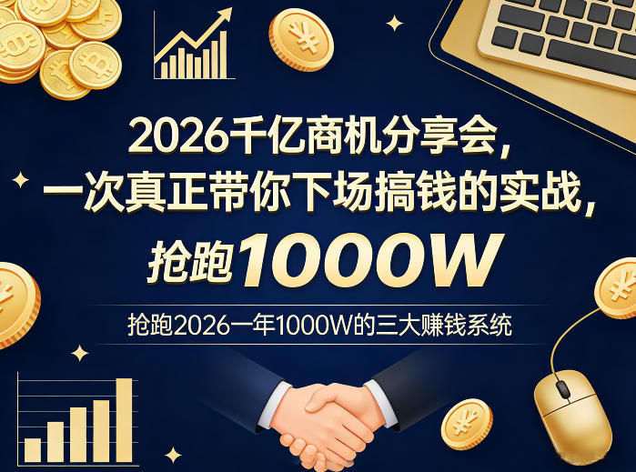 2026千亿商机分享会,一次真正带你下场搞钱的实战,抢跑2026一年1000W的三大賺钱系统-百盟网