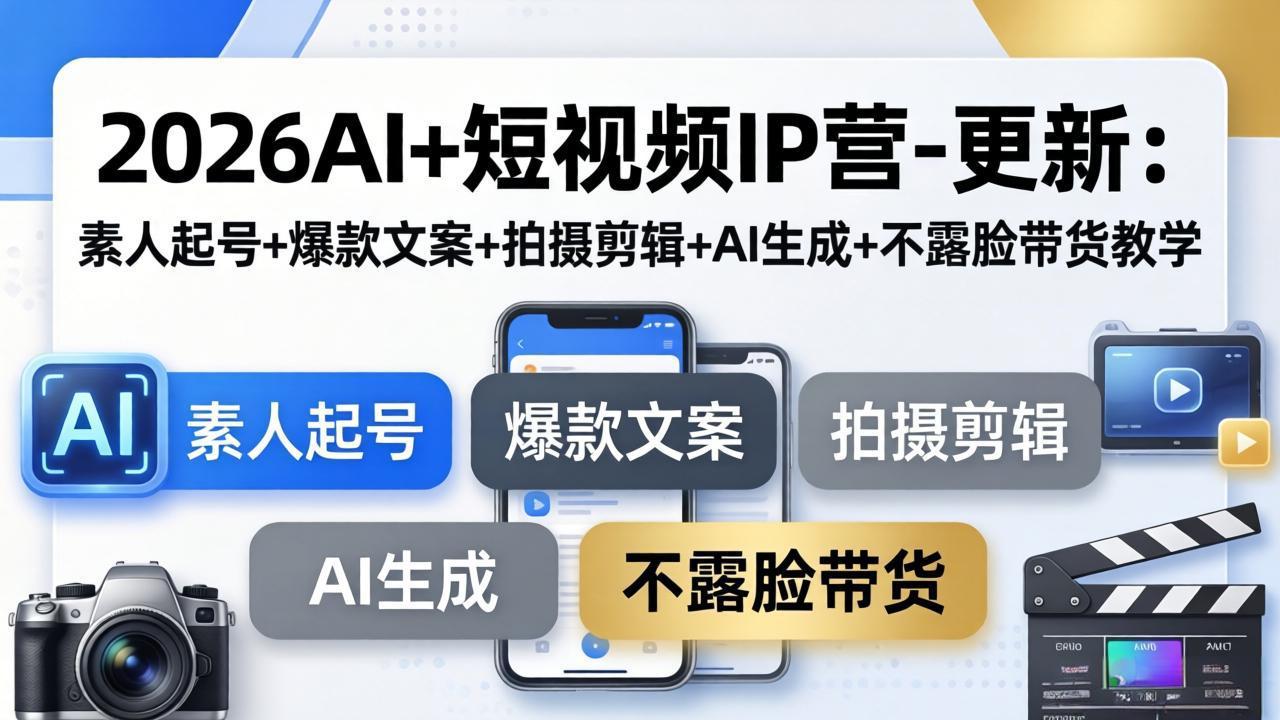 2026AI+短视频IP营-更新：素人起号+爆款文案+拍摄剪辑+AI生成+不露脸带货教学-百盟网