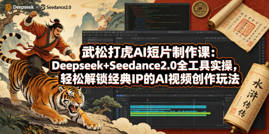 武松打虎AI短片制作课:Deepseek+Seedance2.0全工具实操,轻松解锁经典IP的AI视频创作玩法-百盟网