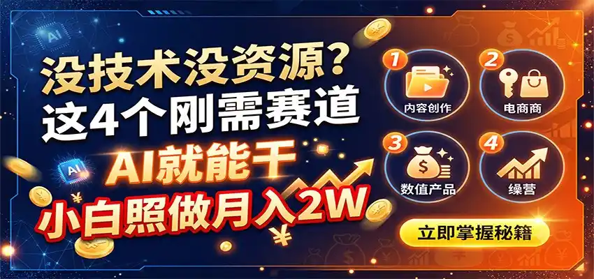 没技术没资源?这4个刚需赛道,AI就能干,小白照做月入2W-百盟网