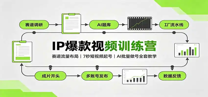 IP爆款视频训练营：赛道流量布局，7秒短视频起号，AI批量做号全套教学-百盟网