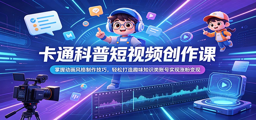 卡通科普短视频创作课：掌握动画风格制作技巧，轻松打造趣味知识类账号实现涨粉变现-百盟网