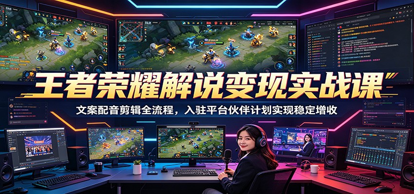 王者荣耀解说变现实战课：文案配音剪辑全流程，入驻平台伙伴计划实现稳定增收-百盟网