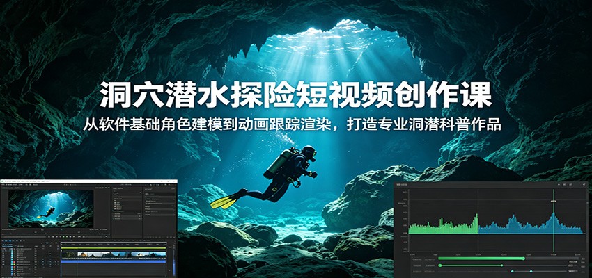洞穴潜水探险短视频创作课：从软件基础角色建模到动画跟踪渲染，打造专业洞潜科普作品-百盟网