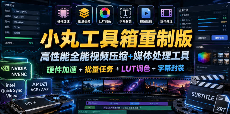 小丸工具箱重制版–高性能全能视频压缩+媒体处理工具｜硬件加速+批量任务+LUT调色+字幕封装-百盟网