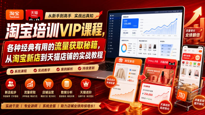 淘宝培训VIP课程，各种经典有用的流量获取秘籍，从淘宝新店到天猫店铺的实战教程(更新7月)-百盟网