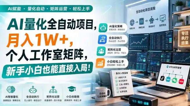 AI量化全自动挂机，月入1W+，个人工作室矩阵，新手小白也能直接入局！-百盟网