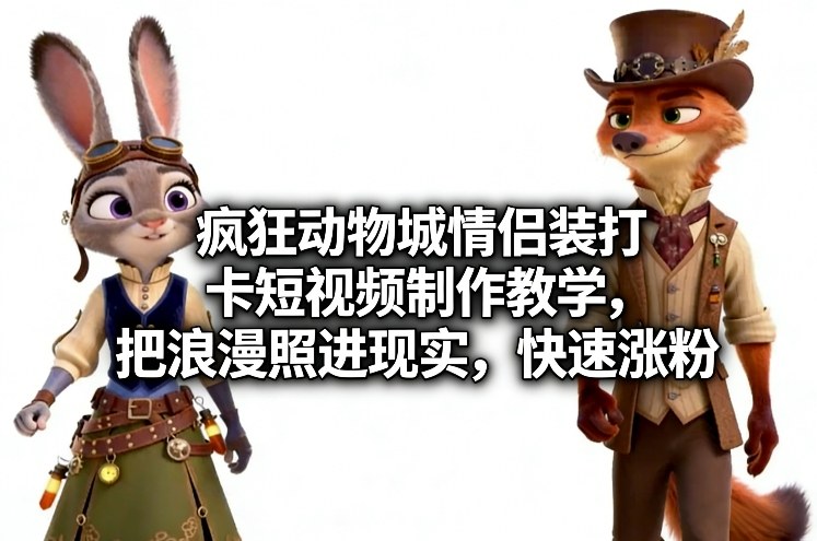疯狂动物城情侣装打卡短视频制作教学,把浪漫照进现实,快速涨粉-百盟网