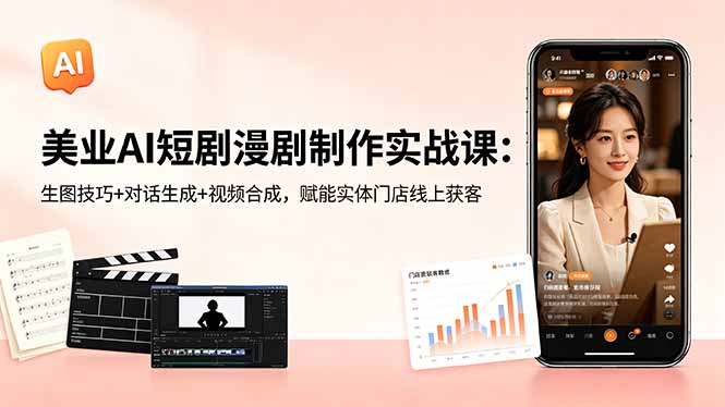 美业AI短剧漫剧制作实战课:生图技巧+对话生成+视频合成,赋能实体门店线上获客-百盟网