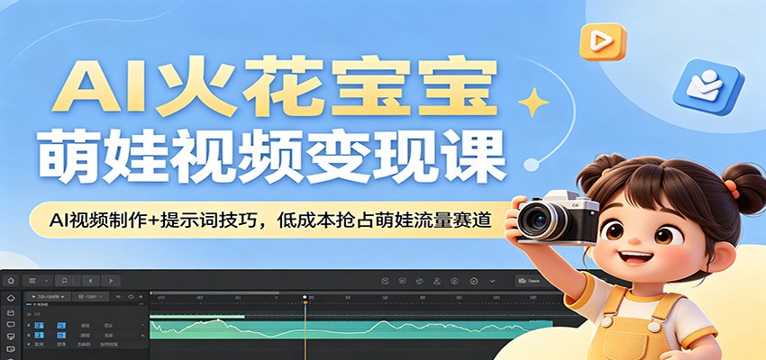 AI火花宝宝萌娃视频变现课:AI视频制作+提示词技巧,低成本抢占萌娃流量赛道-百盟网