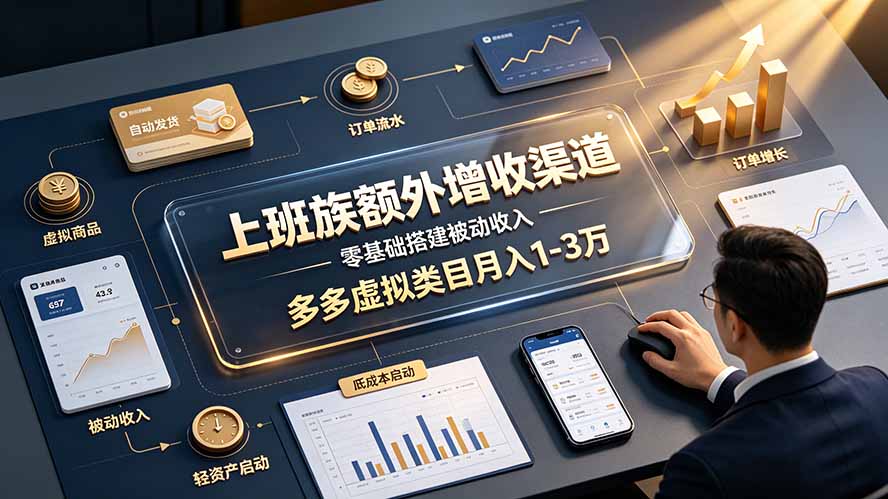 上班族额外增收渠道，零基础搭建被动收入，多多虚拟类目月入 1-3 万-百盟网