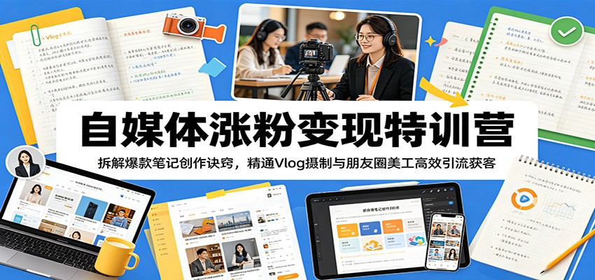 自媒体涨粉变现特训营：拆解爆款笔记创作诀窍，精通Vlog摄制与朋友圈美工高效引流获客-百盟网