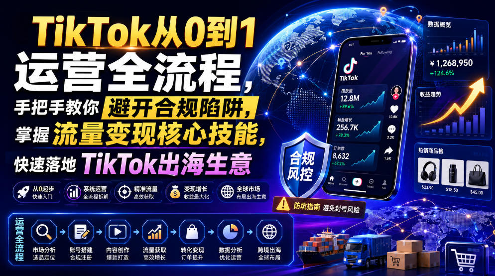 TikTok从0到1运营全流程，手把手教你避开合规陷阱，掌握流量变现核心技能，快速落地TikTok出海生意(更新7月)-百盟网