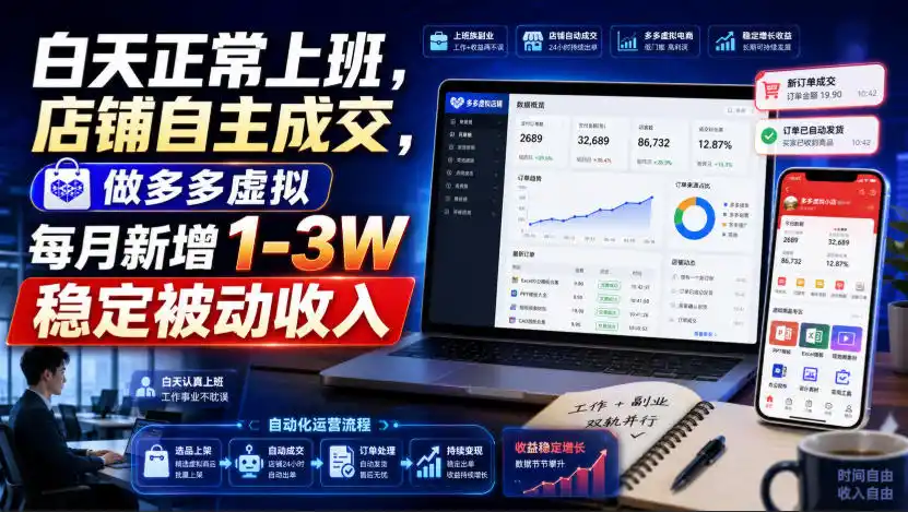 白天正常上班，店铺自主成交，做多多虚拟每月新增1-3W稳定被动收入【揭秘】-百盟网