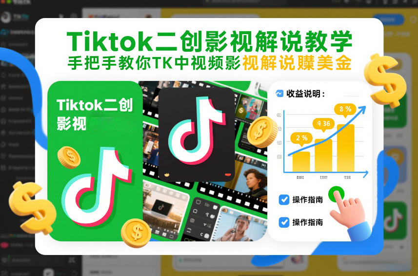 Tiktok二创影视解说教学，手把手教你TK中视频影视解说賺美金(更新26年1月)-百盟网