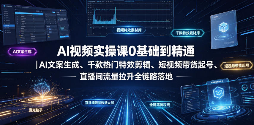 AI视频实操课0基础到精通｜AI文案生成、千款热门特效剪辑、短视频带货起号、直播间流量拉升全链路落地-百盟网