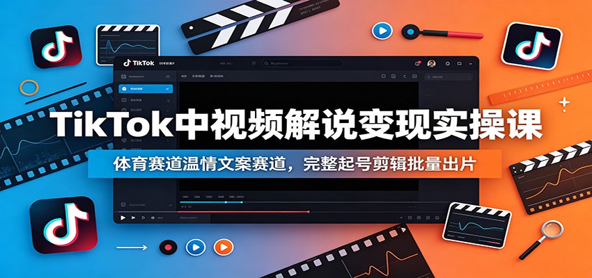 TikTok中视频解说变现实操课：体育赛道温情文案赛道，完整起号剪辑批量出片-百盟网