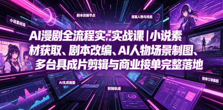 AI漫剧全流程实战课｜小说素材获取、剧本改编、AI人物场景制图、多工具成片剪辑、平台付费变现与商业接单完整落地-百盟网