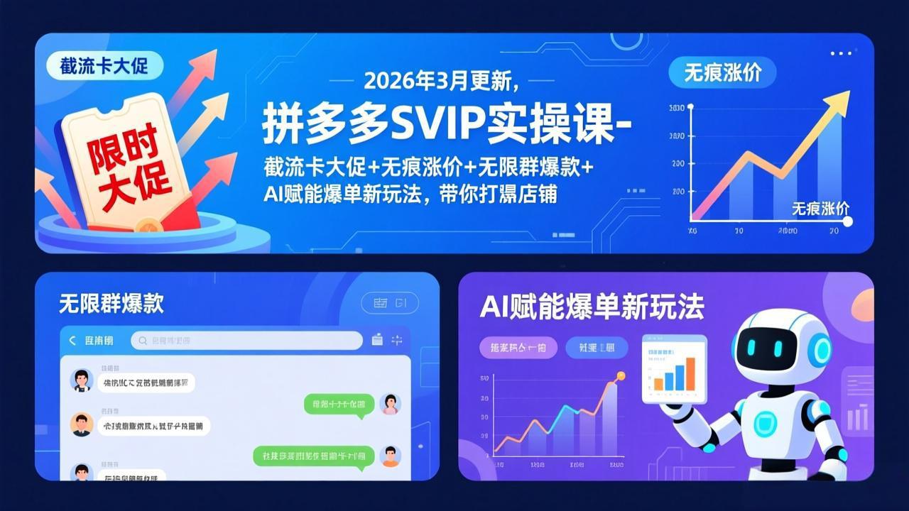 拼多多SVIP实操课-26年3月，截流卡大促+无痕涨价+无限群爆款+AI赋能爆单新玩法，带你打爆店铺-百盟网