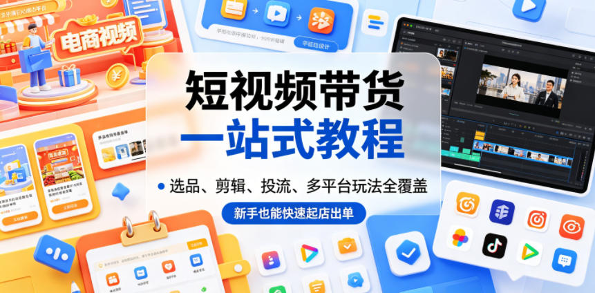 短视频带货一站式教程,选品、剪辑、投流、多平台玩法全覆盖,新手也能快速起店出单-百盟网