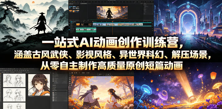一站式AI动画创作训练营，涵盖古风武侠、影视风格、异世界科幻、解压场景，从零自主制作高质量原创短篇动画(更新)-百盟网
