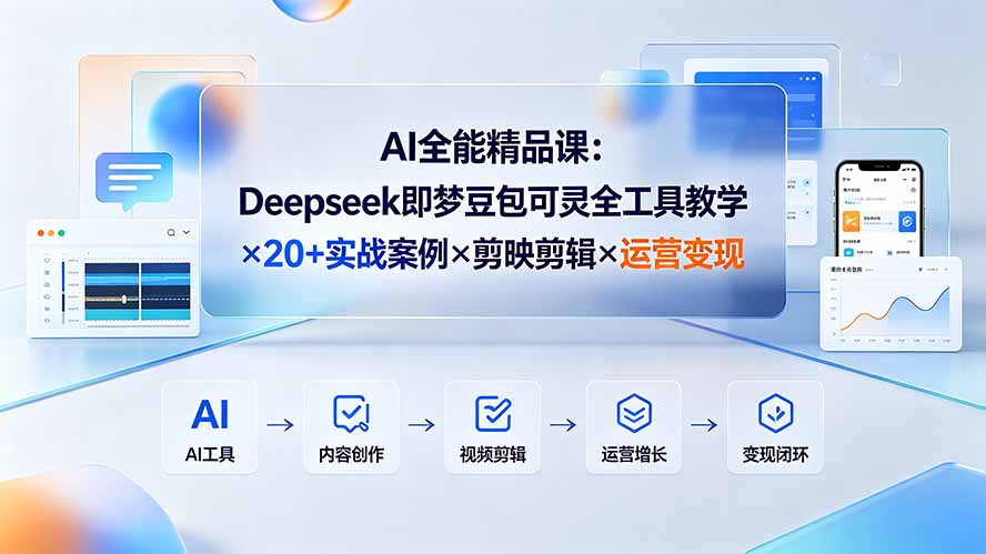 AI全能精品课：Deepseek即梦豆包可灵全工具教学×20+实战案例×剪映剪辑×运营变现-百盟网