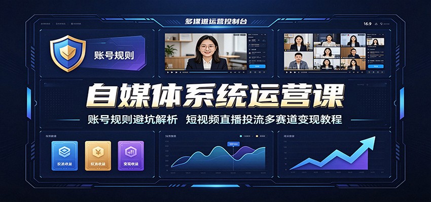 自媒体系统运营课:账号规则避坑解析,短视频直播投流多赛道变现教程-百盟网