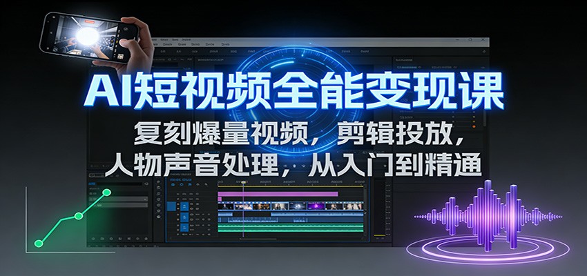 AI短视频全能变现课:复刻爆量视频,剪辑投放,人物声音处理,从入门到精通-百盟网