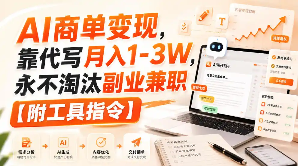 AI商单变现,靠代写月入1-3W,永不淘汰副业兼职【附工具指令】【揭秘】-百盟网