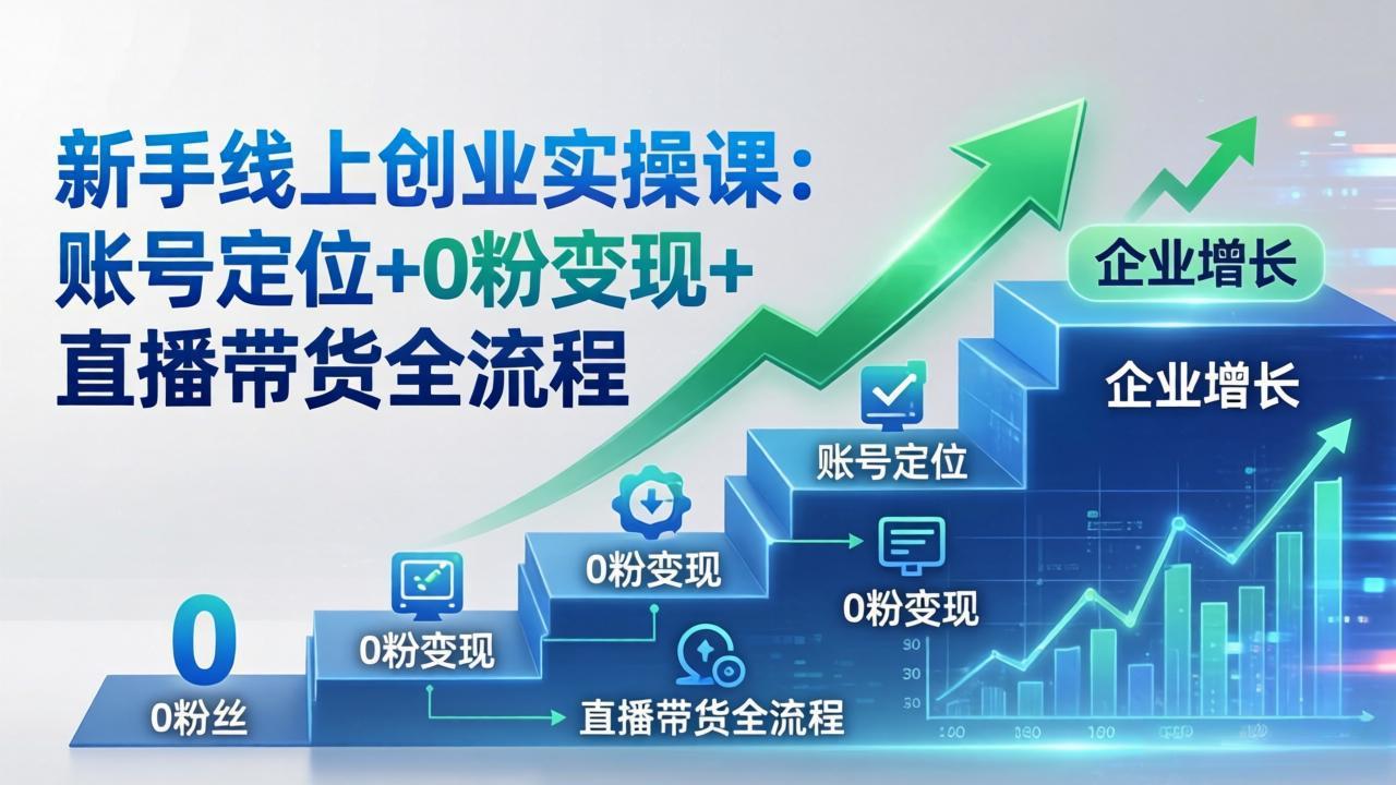 新手线上创业实操课：账号定位+0粉变现+直播带货全流程，企业用户增长一步到位-百盟网