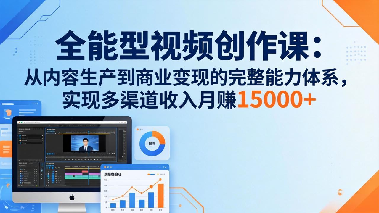 全能型视频创作课-26年3月更新：从内容生产到商业变现的完整能力体系，多渠道收入月赚15000+-百盟网