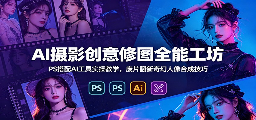 AI摄影创意修图全能工坊：PS搭配AI工具实操教学，废片翻新奇幻人像合成技巧-百盟网