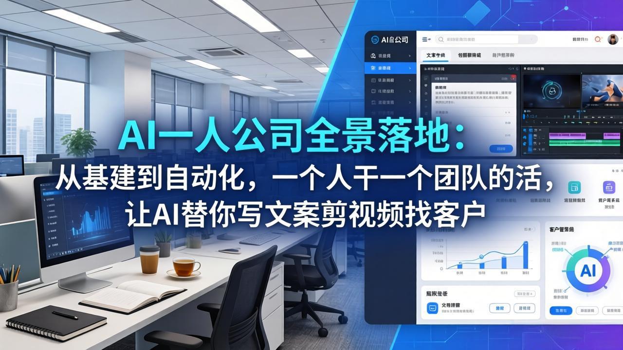 AI一人公司全景落地：从基建到自动化，一个人干一个团队的活，让AI替你写文案剪视频找客户-百盟网