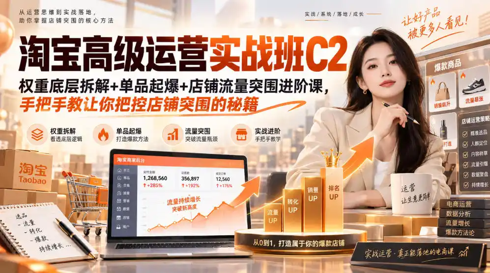 淘宝高级运营实战班C2｜权重底层拆解+单品起爆+店铺流量突围进阶课，手把手教让你把控店铺突围的秘籍-百盟网