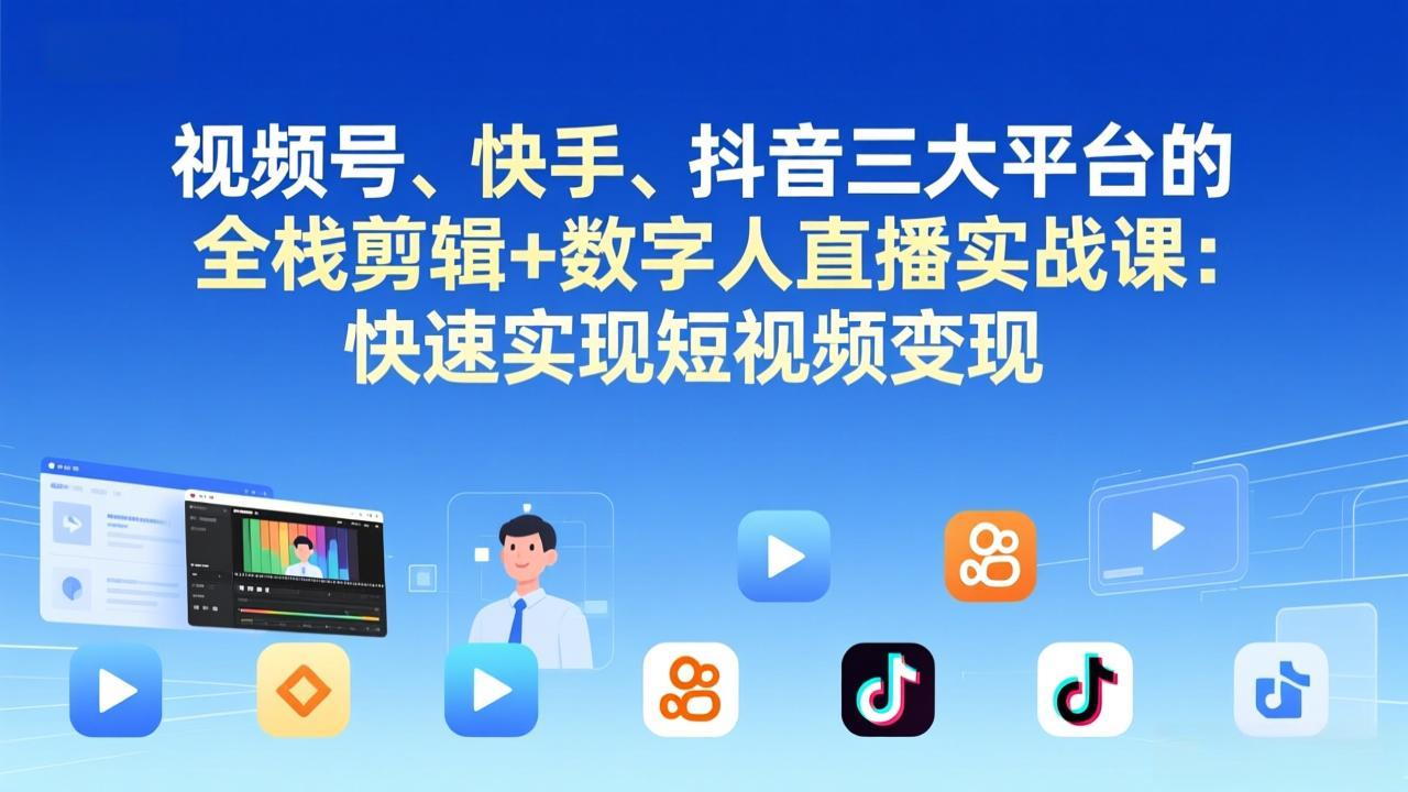 视频号+快手+抖音三大平台的全栈剪辑+数字人直播实战课-3月更新：快速实现短视频变现-百盟网