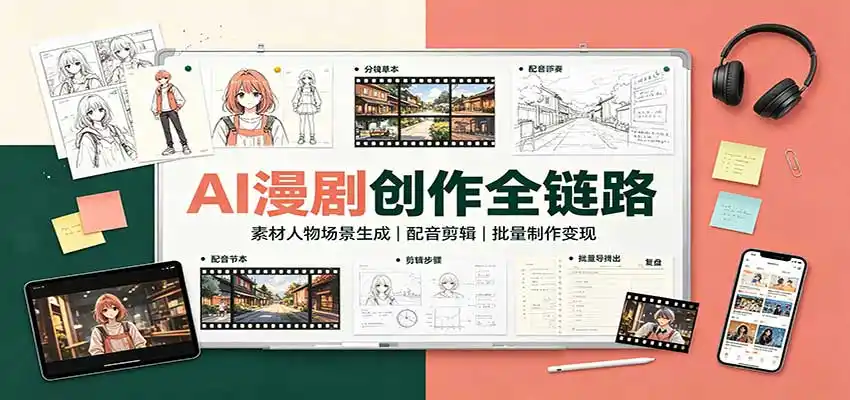 AI漫剧创作全链路：素材人物场景生成，配音剪辑，批量制作变现-百盟网