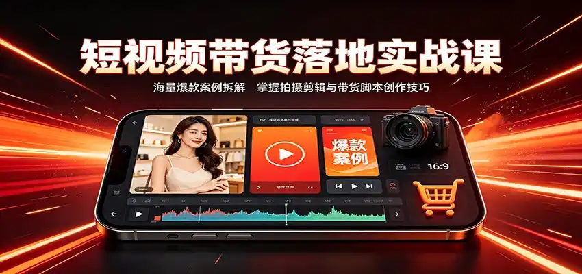 短视频带货落地实战课：海量爆款案例拆解，掌握拍摄剪辑与带货脚本创作技巧-百盟网