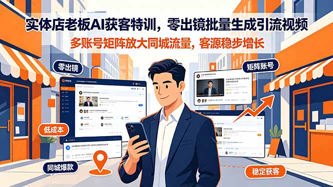 实体店老板AI获客特训,零出镜批量生成引流视频,多账号矩阵放大同城流量,客源稳步增长-百盟网