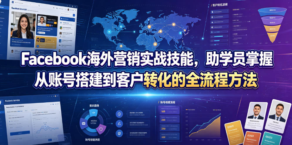 Facebook海外营销实战技能，助学员掌握从账号搭建到客户转化的全流程方法-百盟网