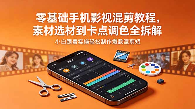 零基础手机影视混剪教程，素材选材到卡点调色全拆解，小白跟着实操轻松制作爆款混剪短片-百盟网