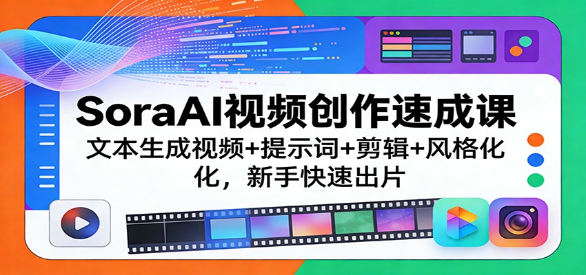 SoraAI视频创作速成课：文本生成视频+提示词+剪辑+风格化，新手快速出片-百盟网