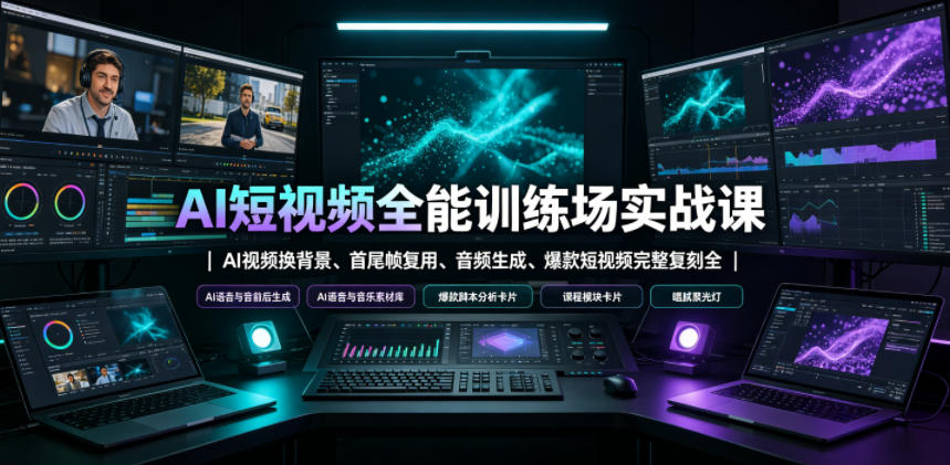 AI短视频全能训练场实战课｜AI视频换背景、首尾帧复用、音频生成、爆款短视频完整复刻全套实操教学-百盟网