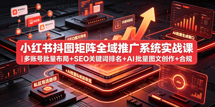 小红书抖图矩阵全域推广系统实战课｜多账号批量布局+SEO关键词排名+AI批量图文创作+合规私域导流完整落地教程-百盟网
