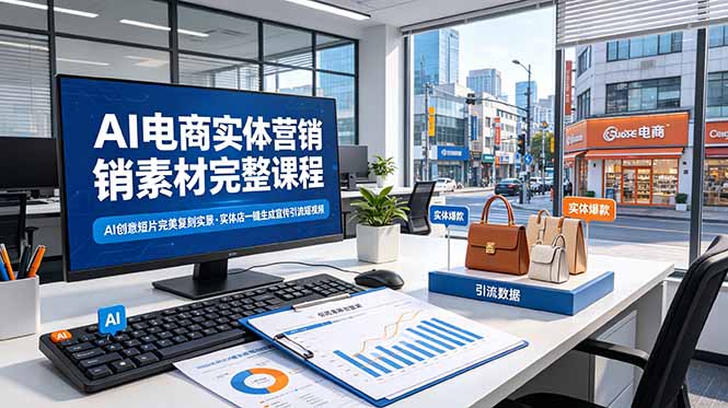 AI电商实体营销素材完整课程，AI创意短片完美复刻实景，实体店一键生成宣传引流短视频-百盟网