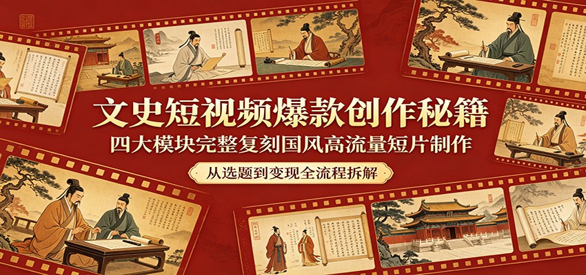 文史短视频爆款创作秘籍：四大模块完整复刻国风高流量短片制作-百盟网